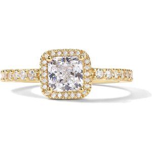 💫 Women Yellow Square Round Rings 14K Plated Halo Heart Promise Fashion Jewelry
